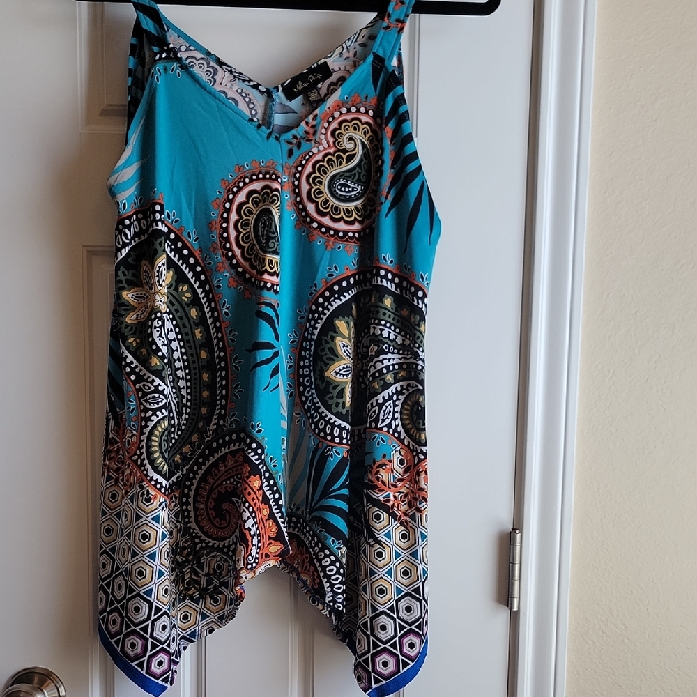 Melissa Paige Teal and Multicolor Paisley Tank Top